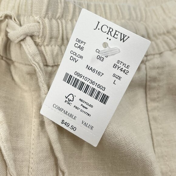 J Crew Linen Pull On Shorts Cream Sz Large NWT BY442 - Picture 3 of 6